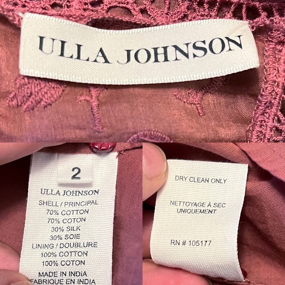 ULLA JOHNSON Crochet Dress  Fleur Broderie Anglaise Cotton and Silk-blend Midi 2 - Picture 8 of 13